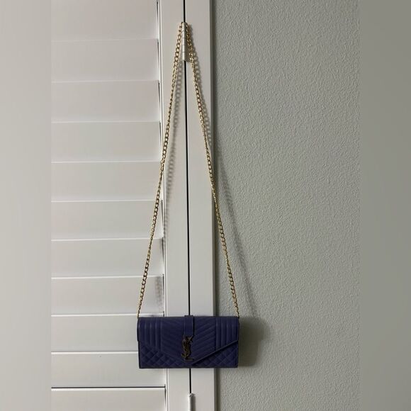 Brand new Yves Saint Laurent Purple leather Women's wallet add chain to make woc - Picture 6 of 9